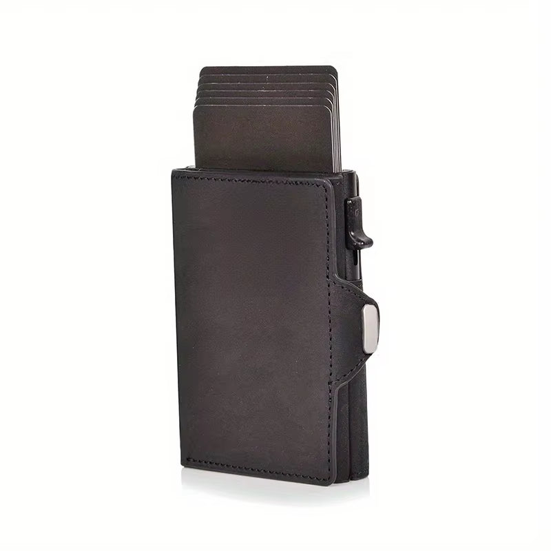 Pop-Up Credit Card Case with RFID Protection Genuine Leather Wallet with Compartment for Notes and Coins for Men and Women