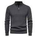 Men'S Stand Collar Sweater Fashion Half-Zipper Solid Color Striped Knit Sweater High Quality Slim Fit Top Clothing