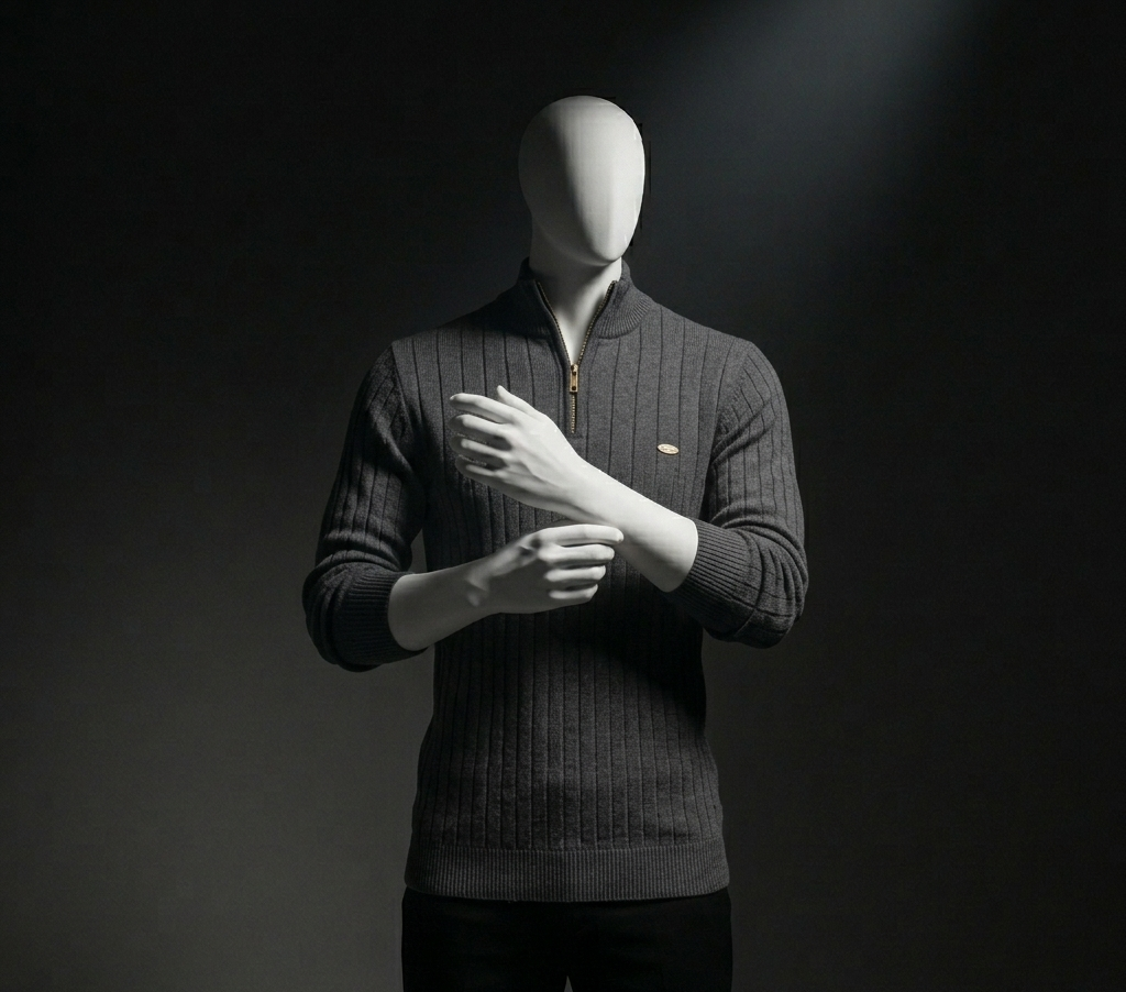 Men'S Stand Collar Sweater Fashion Half-Zipper Solid Color Striped Knit Sweater High Quality Slim Fit Top Clothing